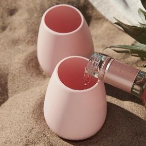 Odeme “What a Pair” Blush Pink Silicone Stemless Wine Glasses Set of 2 NEW